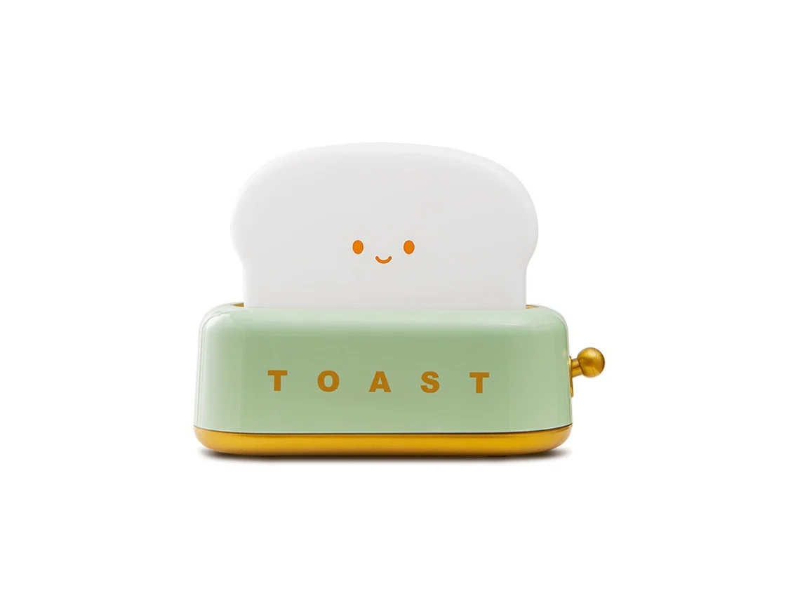 Lámpara De Escritorio Con Forma De Tostada, Pequeña, Luz De Noche Para Niños, Recargable, Con Cara Sonriente (verde)