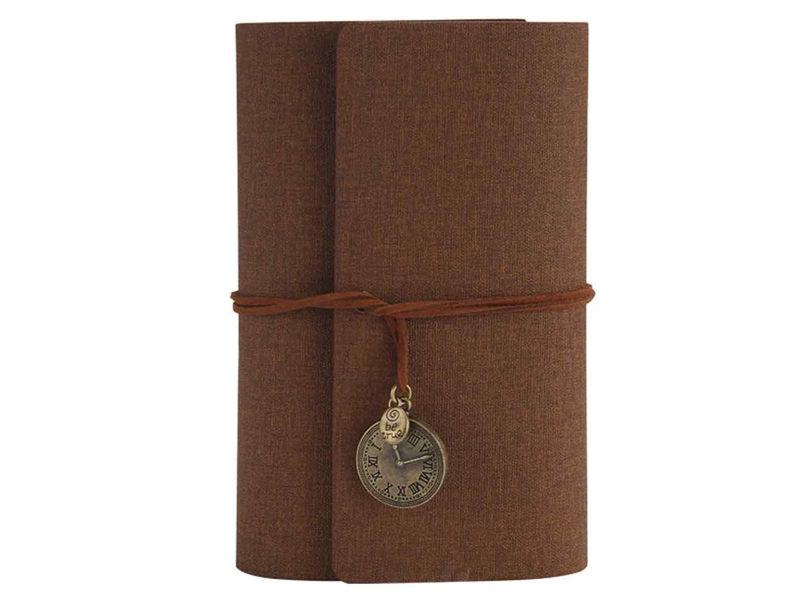 Cuaderno de cuero sintético con elementos de reloj de bolsillo retro y hebilla, interior reemplazable para escribir en Kofihety