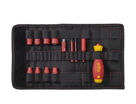 WIHA Juego de destornilladores e insertos de llave de vaso de 1/4" slimVario® electric en surtido, de 14 unid., incl. bolsa plegable (43467)