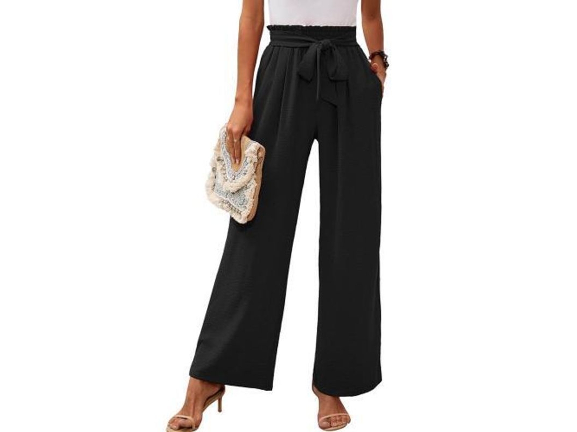 2026-pantalones De Descanso De Pierna Ancha Para Mujer Con Bolsillos Ligeros De Cintura Alta Ajustable L Negro
