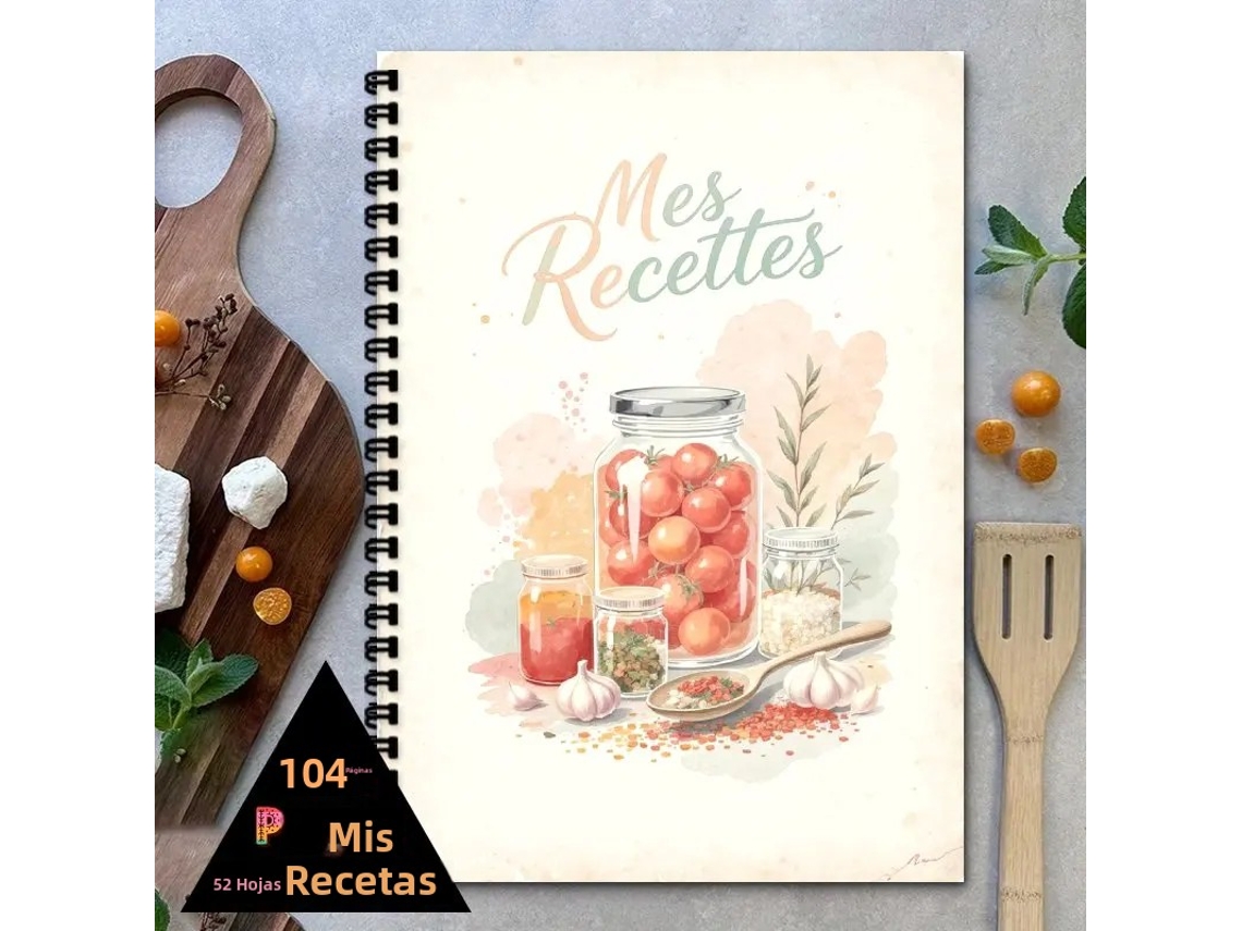 Cuaderno de recetas en espiral, tamaño A5, con capacidad para hasta 100 recetas. Mdug (blanco).