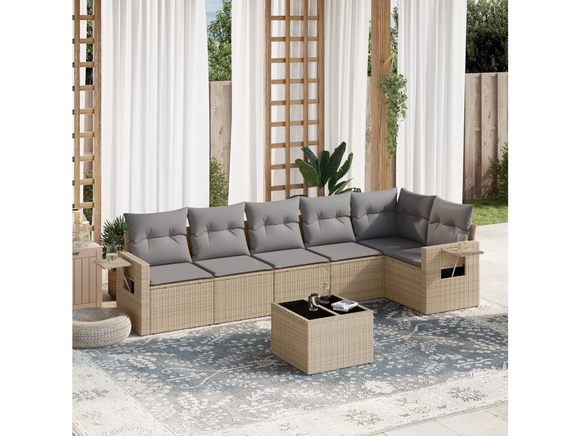 Conjunto de 7 sofás de jardín con cojines de mimbre beige de Dkd Home Decor
