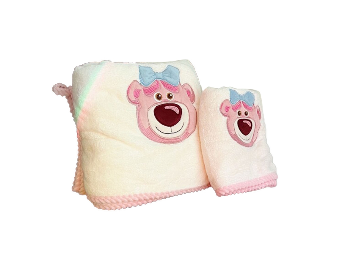 Toalla de baño, juego de 2 piezas, dibujos animados, para niños, suave, absorbente, de felpa, con tela, color blanco