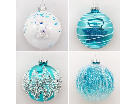 Set de 4 Bolas de Navidad Plateadas 8cm Bolas de Adornos de Árbol de Navidad Azul