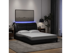 Estructura Cama Con Led Sin Colchón Tela Negro 120x200 Cm
