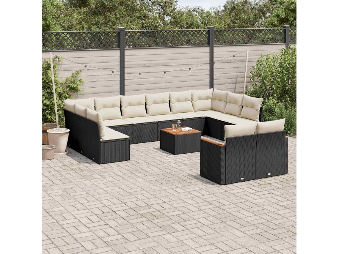 Conjunto de 13 sofás de jardín con cojines de mimbre sintético negro, Dkd Home Decor