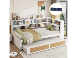 Sofá Cama De Madera De 90x200 Cm, Retráctil, Con Usb, Color Blanco Y Funcional.