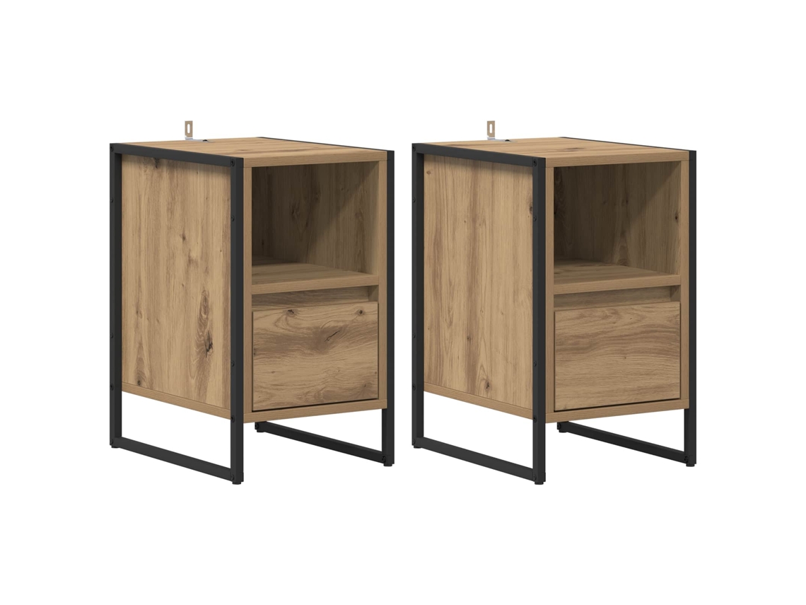 Maison Exclusive - Mesa De Noche Con Cajón 2 Pcs Roble Artesanal 39,5 X 30 X 50 Cm