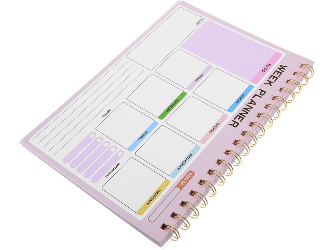 Agenda Escolar Semanal Rosa Con Páginas Sin Fecha Y Categorización De Tareas.
