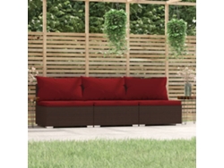 Sofá de jardín de 3 plazas con cojines de mimbre marrón, Dkd Home Decor
