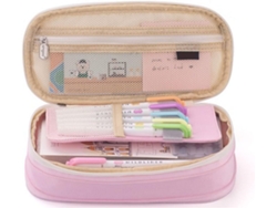 Estuche Grande De Lona Para Lápices Con Función Expandible Para Estudiantes Y Oficinistas, Color Rosa.