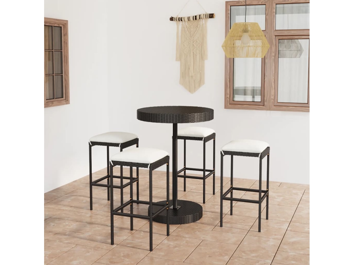 Conjunto de bar de jardín de 5 piezas con cojines de mimbre negros de DKD Home Decor