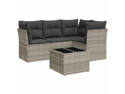 Conjunto de 5 sofás de jardín con cojines, mimbre, gris claro, MAISON EXCLUSIVE (5 piezas)