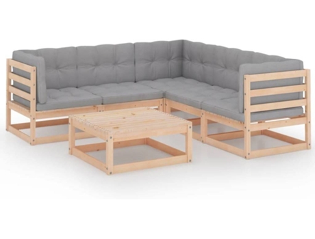 Conjunto 6 Muebles de jardín VIDAXL con cojines de madera de pino maciza
