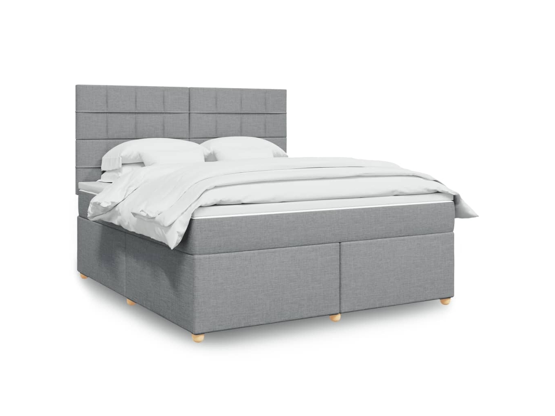 Cama Box Spring Con Colchón Tela Gris Claro 180x200 Cm