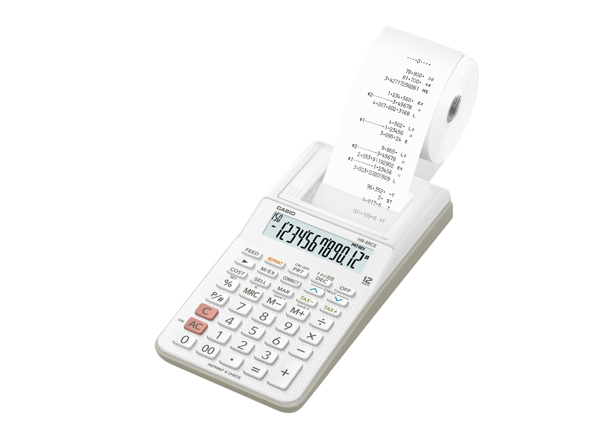 Calculadora de Impresión CASIO HR-8RCE Blanco (12 dígitos)