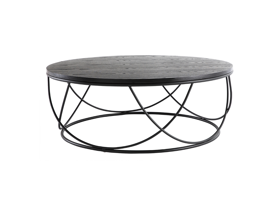 Mesa de Centro Madera Negra Y Metal Negro D80 X A30 Cm Lace MILIBOO