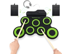 Batería electrónica digital Eifson con USB, 7 pads y pedal angular tipo cuchilla (verde)