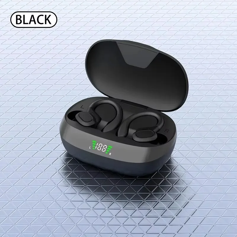 Auriculares deportivos inalámbricos Bluetooth 5.3 (negros) con micrófono con cancelación de ruido.
