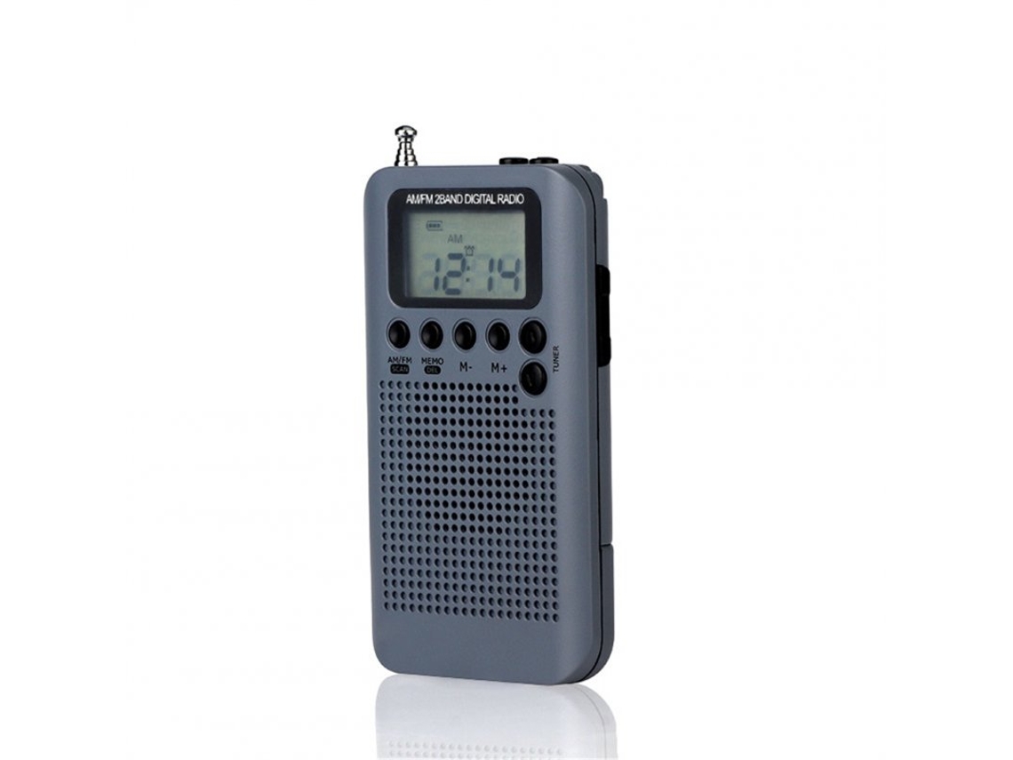 Radio hrd-104 bolsillo am fm lcd pantalla de frecuencia digital mini estéreo recargable con altavoz del conductor gris