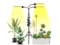 Luces LED de cultivo de 3 cabezales para plantas de interior, espectro completo, 3 modos de luz, 5 niveles de brillo, 3 tiempos con trípode de altura ajustable.
