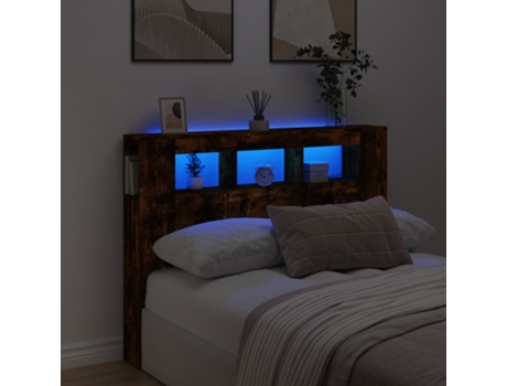 Cama con Cabecero Led Ahumado MAISON EXCLUSIVE Madera de Roble Marrón Metal (140x18,5x103,5cm)