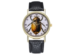 Reloj De Pulsera Unisex De Cuarzo Zhoulianfa Con Correa De Pu Negra Y Estampado De Insectos.