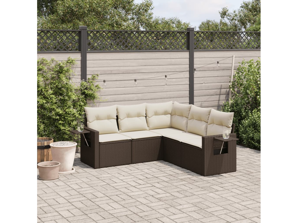 Conjunto de sofás de jardín con cojines de mimbre marrón, Dkd Home Decor