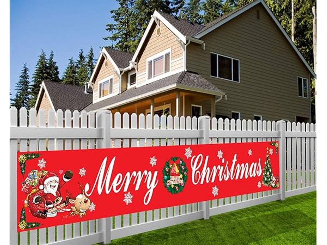 Gran pancarta con el mensaje "Feliz Navidad", ideal para decoración interior y exterior, mide 3 x 0,5 metros, ergonómica, para uso diario.