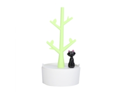 JILLIOPER Soporte de Almacenamiento de Joyas con Diseño de Árbol y Gato - Organizador para Pendientes y Collares (Verde)