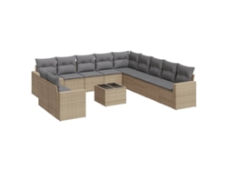 Conjunto de 12 sofás de jardín con cojines de mimbre, beige, EXCLUSIVO DE LA CASA