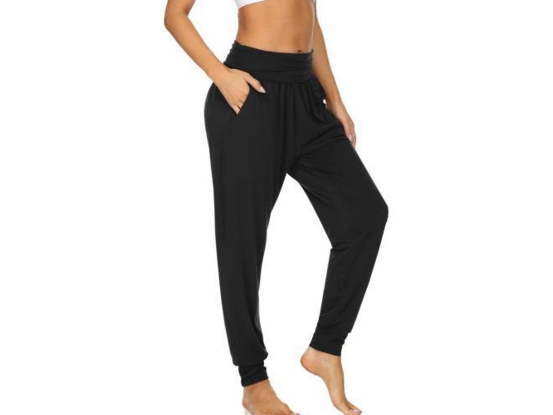 2026-pantalones De Yoga Para Mujer De Entrenamiento Sueltos Con Bolsillos Pantalones De Deporte Cómodos Xl Negro