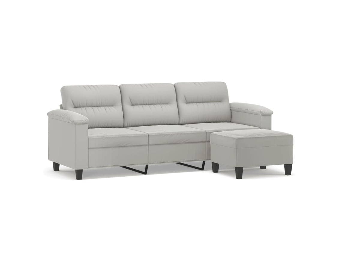 Sofá de 3 plazas y taburete tela microfibra gris claro VIDAXL (180 cm)