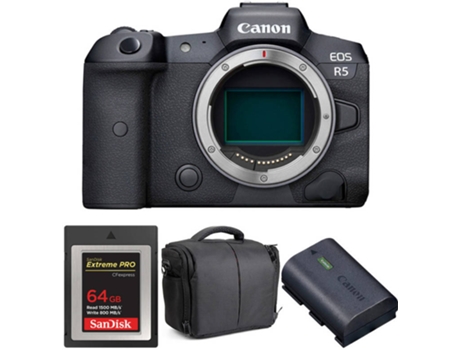 Kit Cámara CANON EOS R5 + SanDisk 64 GB + Batería + Bolsa (Full-Frame)