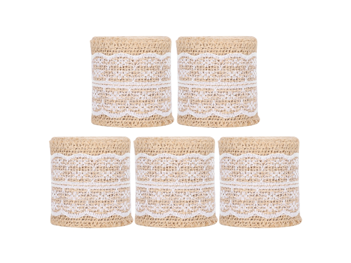 5 Piezas De Cinta De Yute Con Encaje De Lino Y Arpillera Para Decoración Rústica Hecha A Mano (blanco)