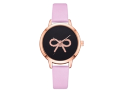 Reloj De Pulsera Casual De Cuarzo Para Mujer Lvpai Con Lazo Rosa Y Esfera Negra.