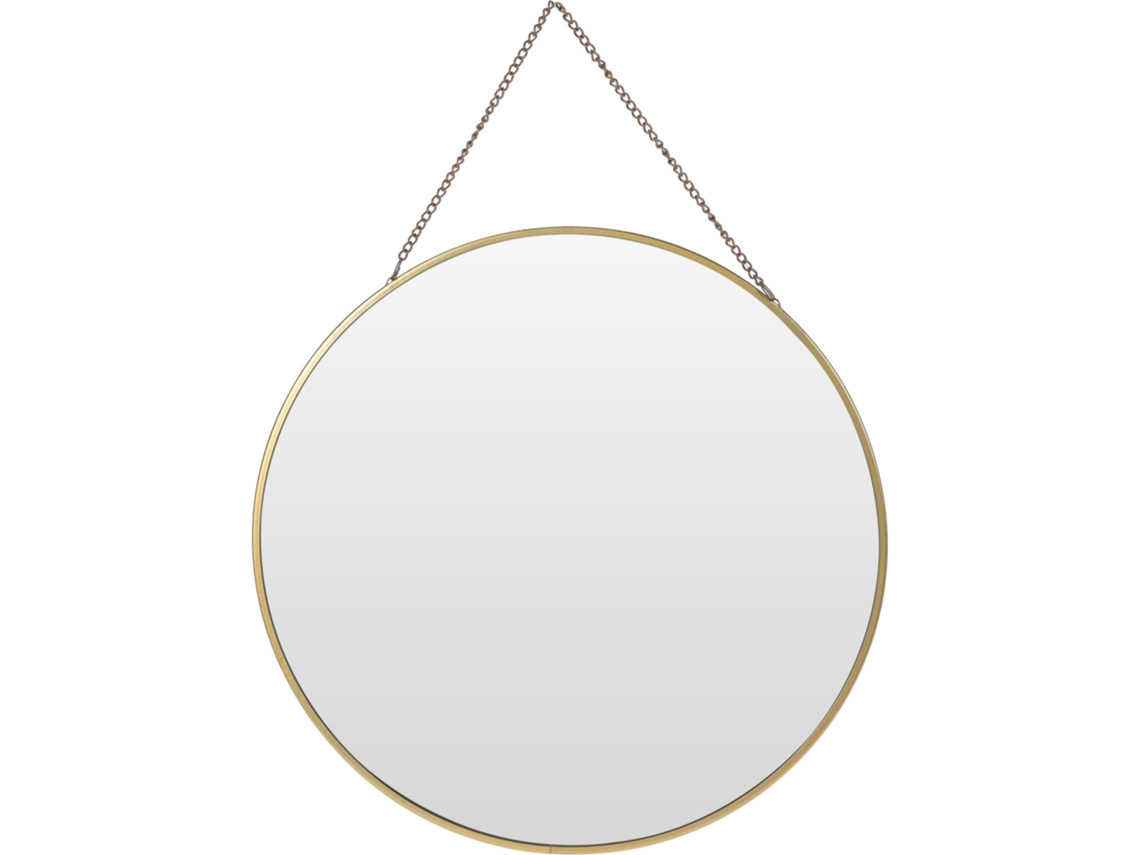 Espejo redondo de metal dorado con cadena Ø29 cm