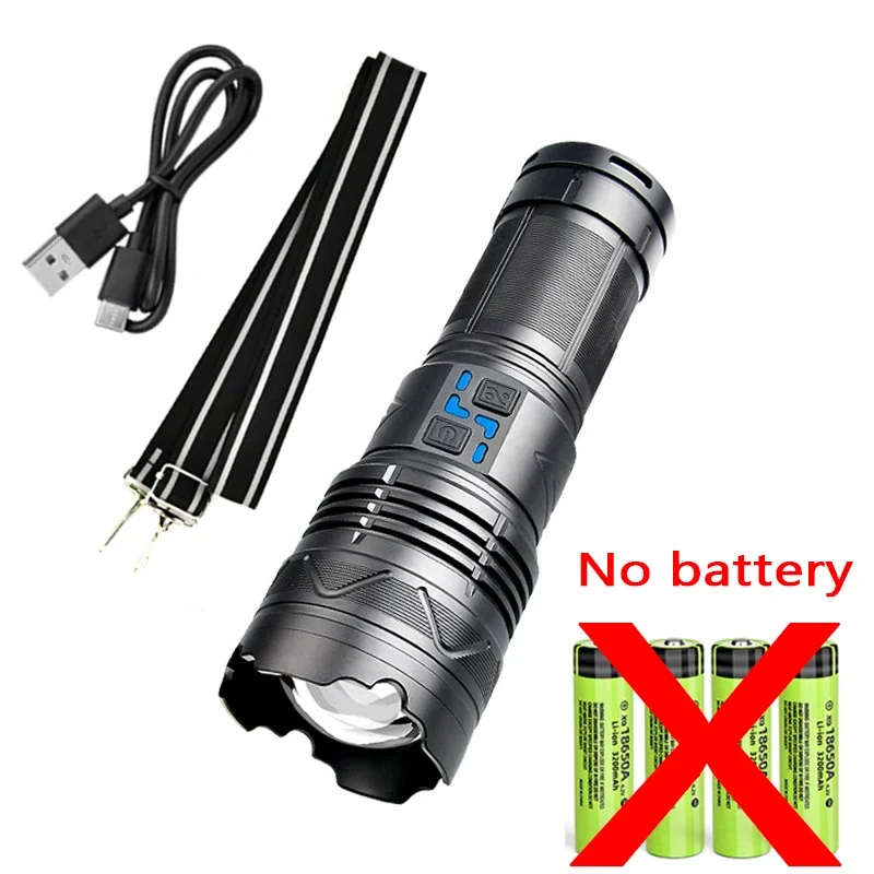 Linterna táctica LED GT60 de 20000 lm, superbrillante, 100 W, largo alcance, recargable, funciona con 4 baterías 181350A. Aeuzwr