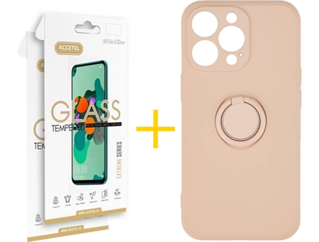 Carcasa + 2 Protectores de Vidrio iPhone 13 Pro Max ACCETEL Gel O-Ring Rosa