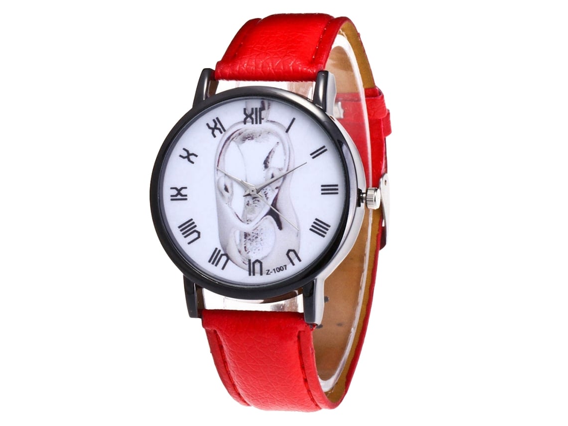 Reloj De Pulsera Unisex De Cuarzo Con Correa De Cuero Amarilla Con Estampado De Astas.