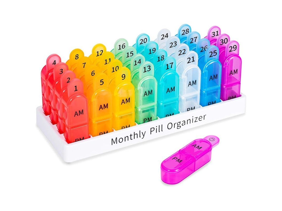 Organizador Mensual De Pastillas (31 Días, Mañana Y Tarde) Para Vitaminas, Suplementos Y Medicamentos.