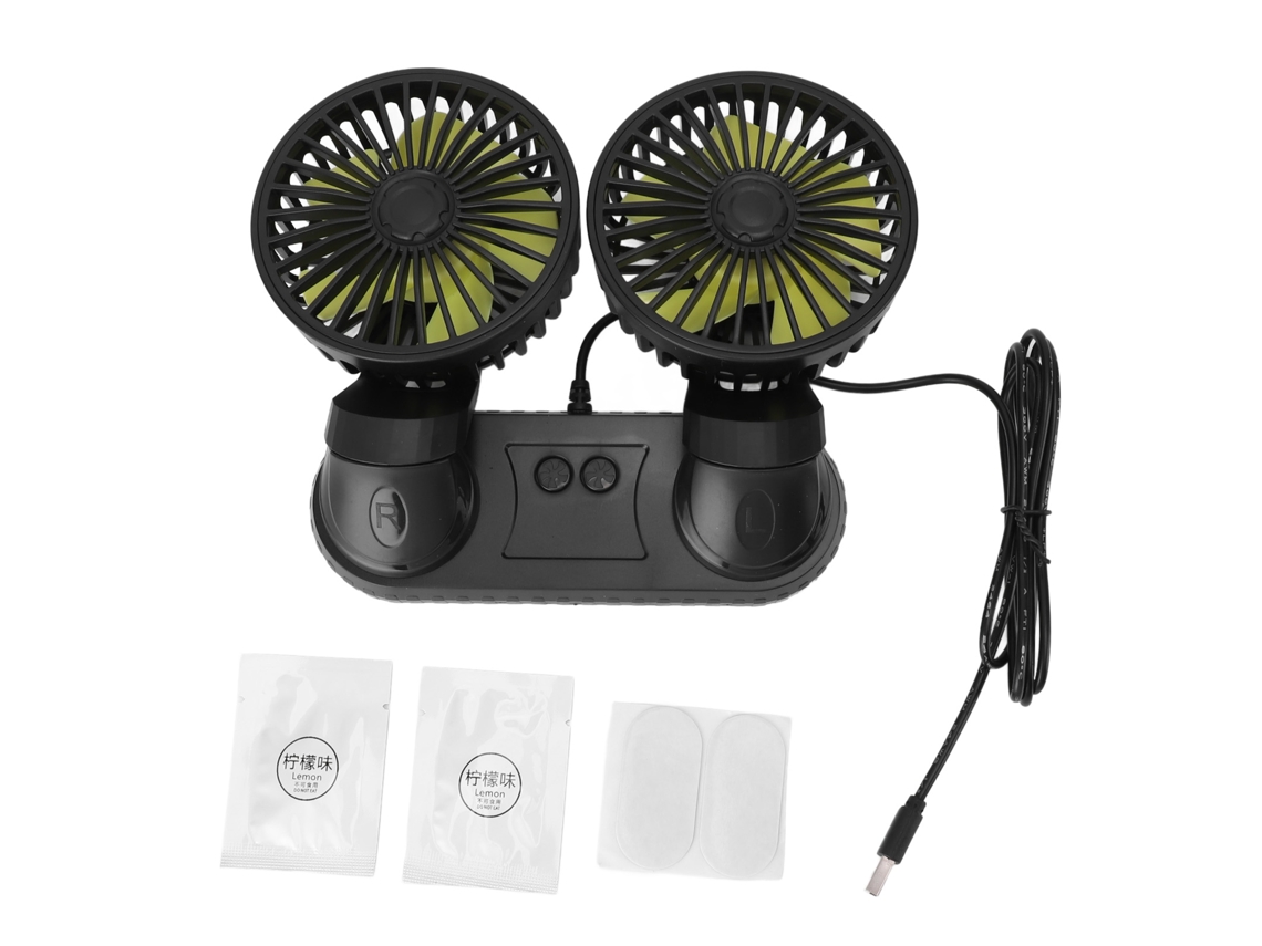 Ventilador Portátil Usb De Doble Cabezal Para Coche Con Rotación De 360° Para Refrigeración En Vehículos Y Ambientes Interiores.