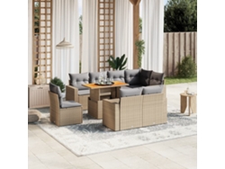 Conjunto de sofá de jardín de 9 piezas con cojines, mimbre sintético beige, Dkd Home Decor