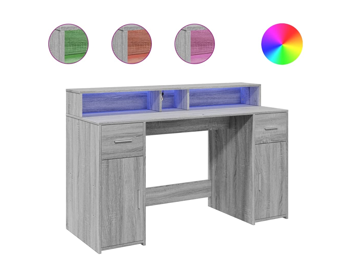 Escritorio con luces LED, derivados de la madera, gris, Sonoma MAISON EXCLUSIVE (140x55x91 cm)