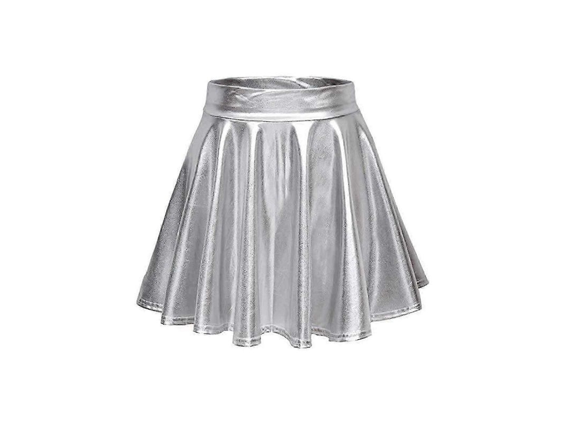 2026-falda Mini Plisada De Metalizado Brillo Alta Cintura Flare Para Mujer Tallas S-xl Snngv