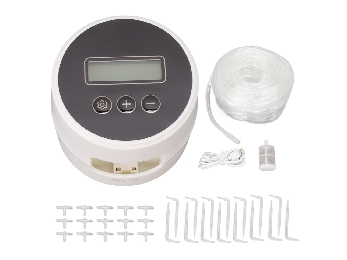 Sistema de riego automático de interior negro con temporizador de 10 minutos, para 15 macetas.