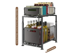 Organizador de armario retráctil, doble capa ajustable, almacenamiento versátil, 37,5 cm x 29 cm, altura: 41-49 cm, Pl