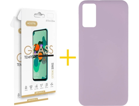 Funda y Protector de Vidrio 2 x Samsung Galaxy A41 ACCETEL Silicona Líquida Morado