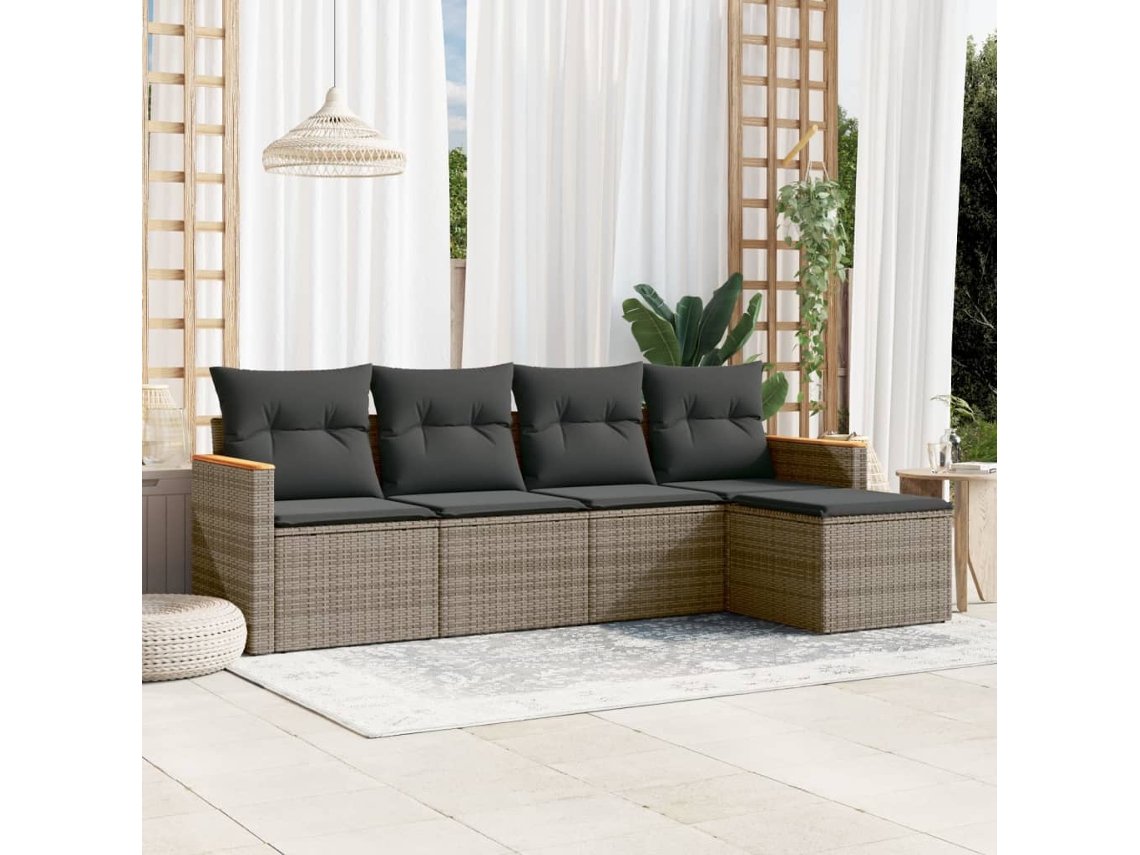 Conjunto de sofás de jardín de 5 piezas DKD Home Decor con cojines de mimbre gris