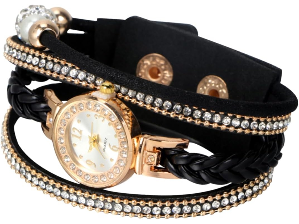 Reloj Correa Trenzada Negra Cuarzo Accesorio Creativo Mujer Moda